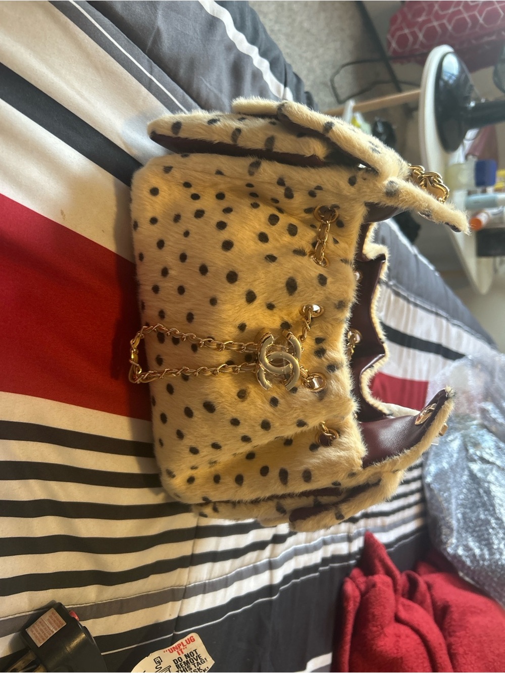 Luxury Faux Fur Spot Convertible Shoulder Bag - Cream with Black Spots